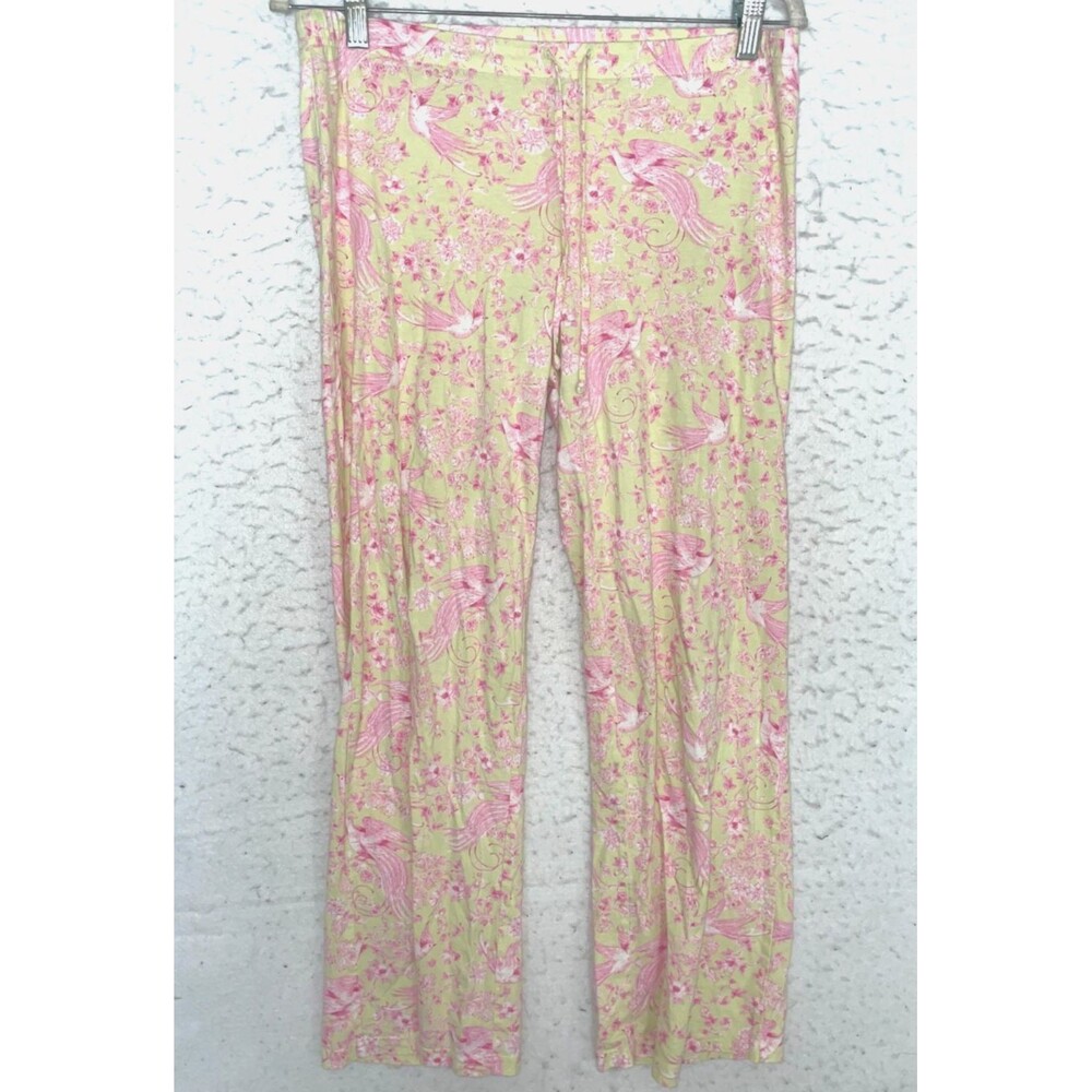 Victoria's Secret Floral Pants Knit 100% Cotton Rare bird Dove Vintage Pink sz S
